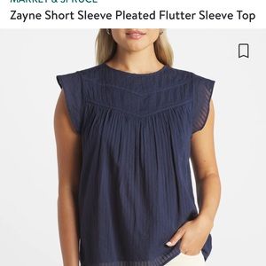 Navy short sleeve pleated flutter top (Stitchfix)